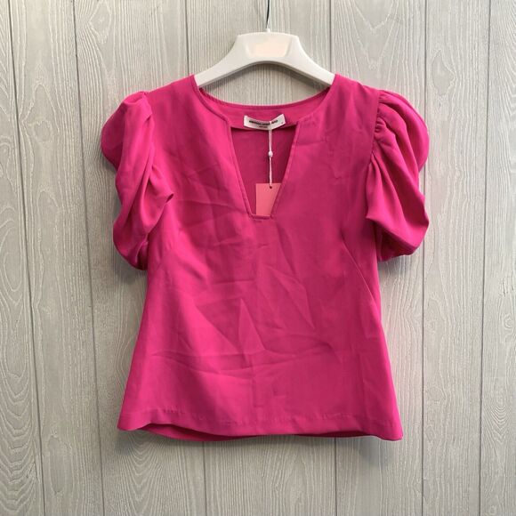 Amanda Uprichard Julian Hot Pink Top Short Sleeve Medium NWT - Picture 1 of 6